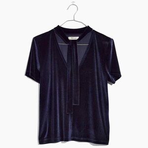 Madewell Velvet Neck-Tie Top in Blue - Size S